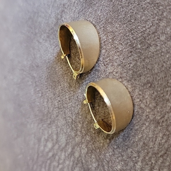 Goldtone Matte Brushed Wide Huggie Hoop Earrings - Picture 2 of 6